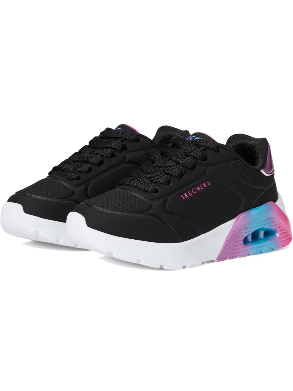 Skechers Girl’s Black Sneakers with Pink & Blue Gradient Heel